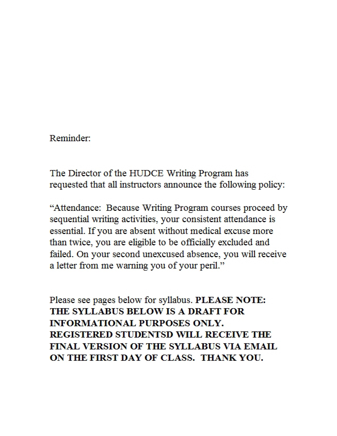 Critical Reading and Writing Syllabus