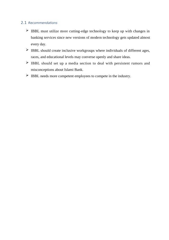 Recommendations for Improving IBBL Banking Services