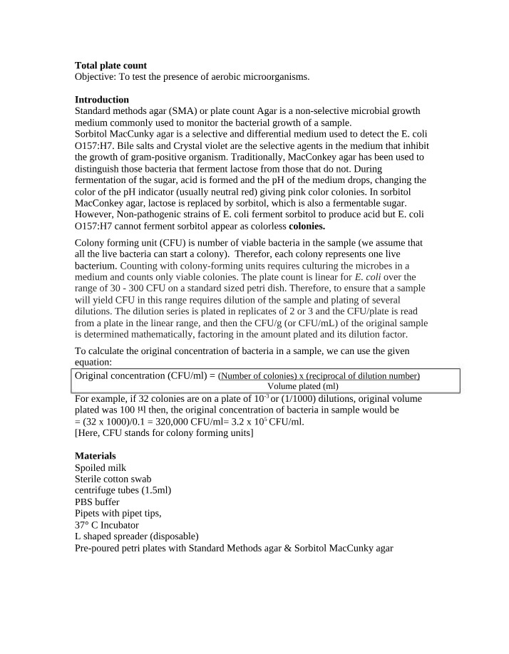 Total Plate Count Testing for Aerobic Microorganisms