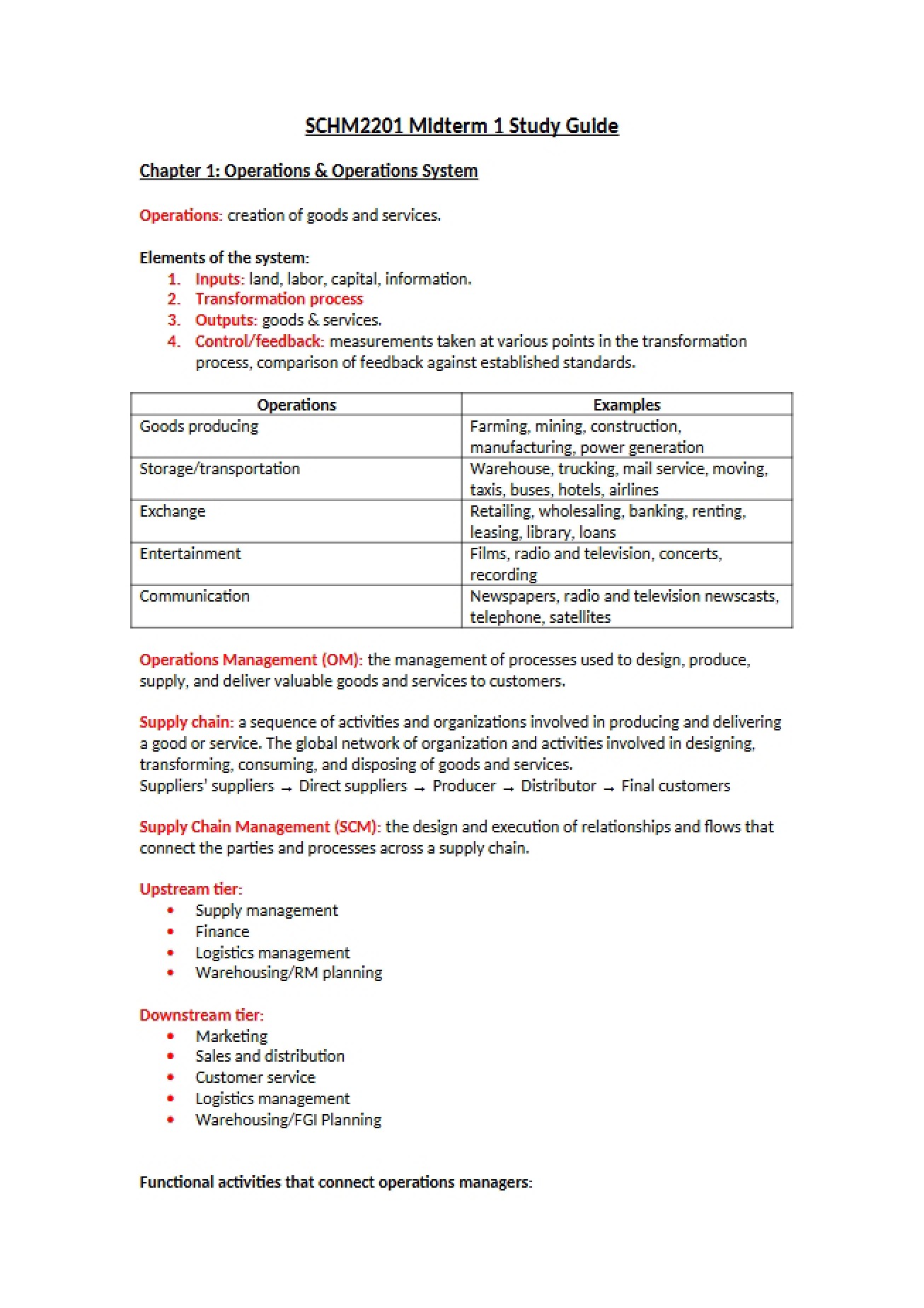 Study Guide for First Midterm