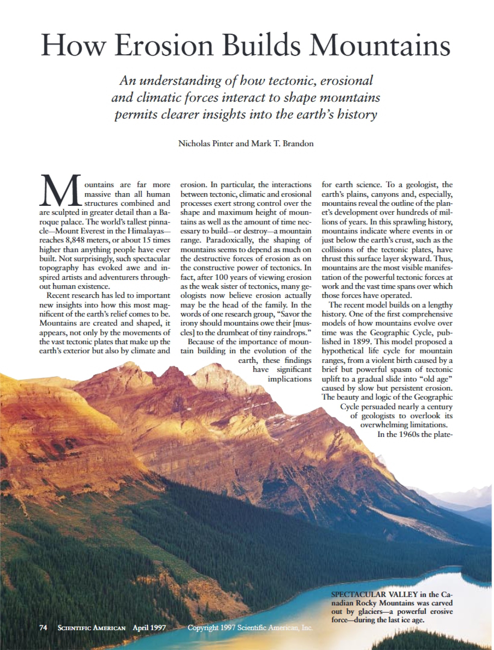 Mountain Building via Erosion