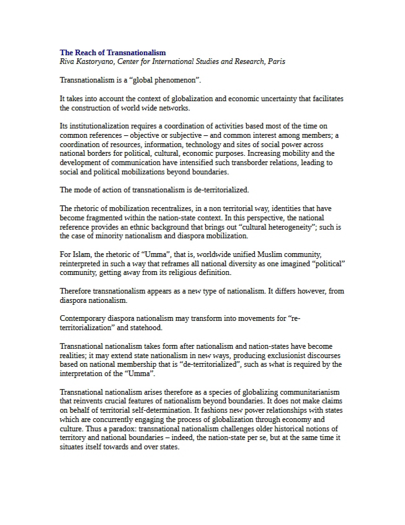 Transnationalism's Reach