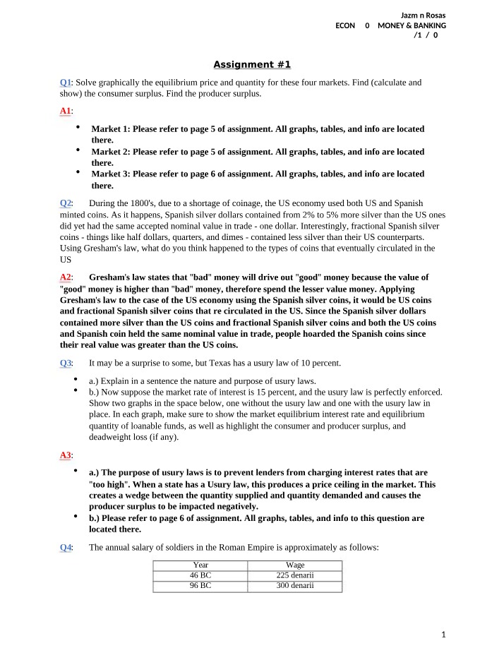 Assignment 1 - Money & Banking
