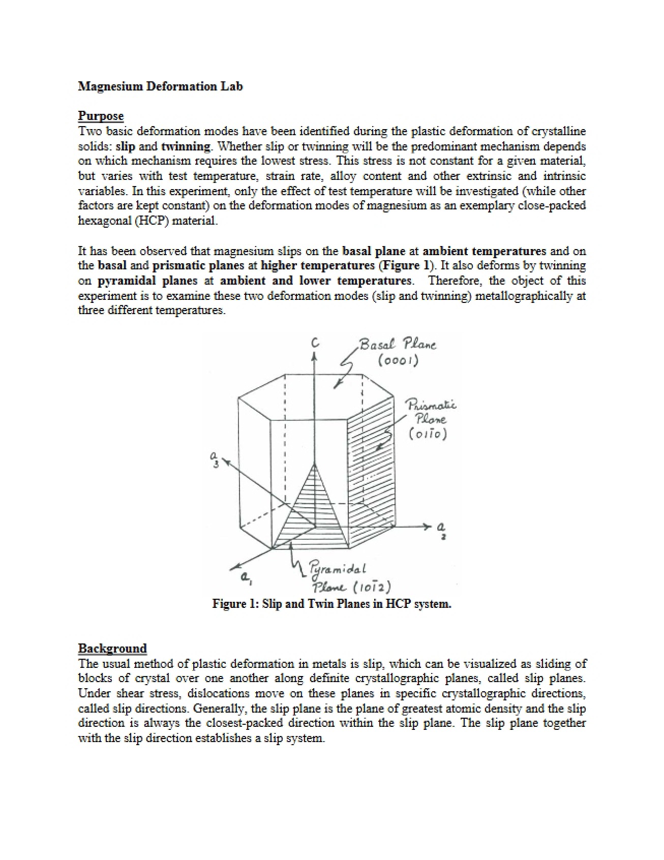 Laboratory Deformation of Magnesium