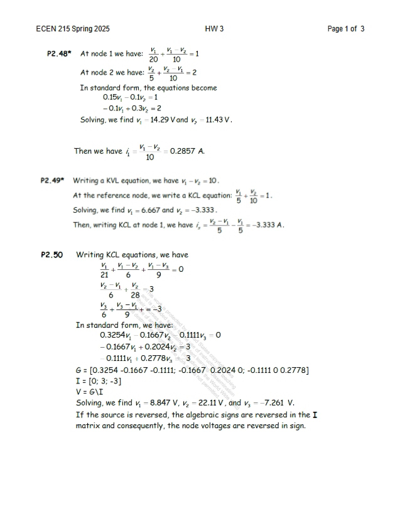 Solutions to the Third Homework