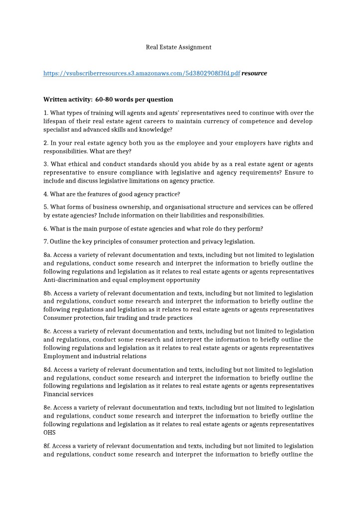 Real Estate Course Assignment