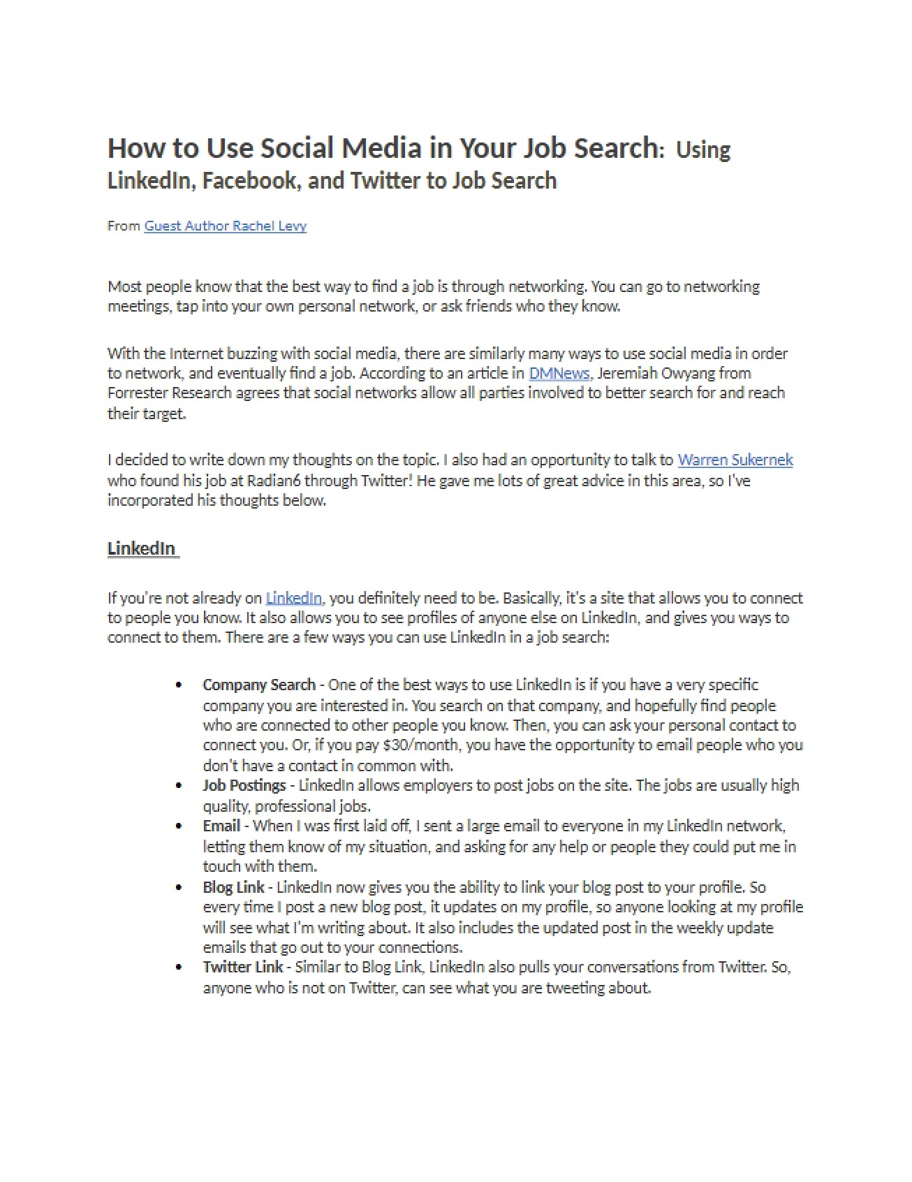 Social Media Usage in Employment