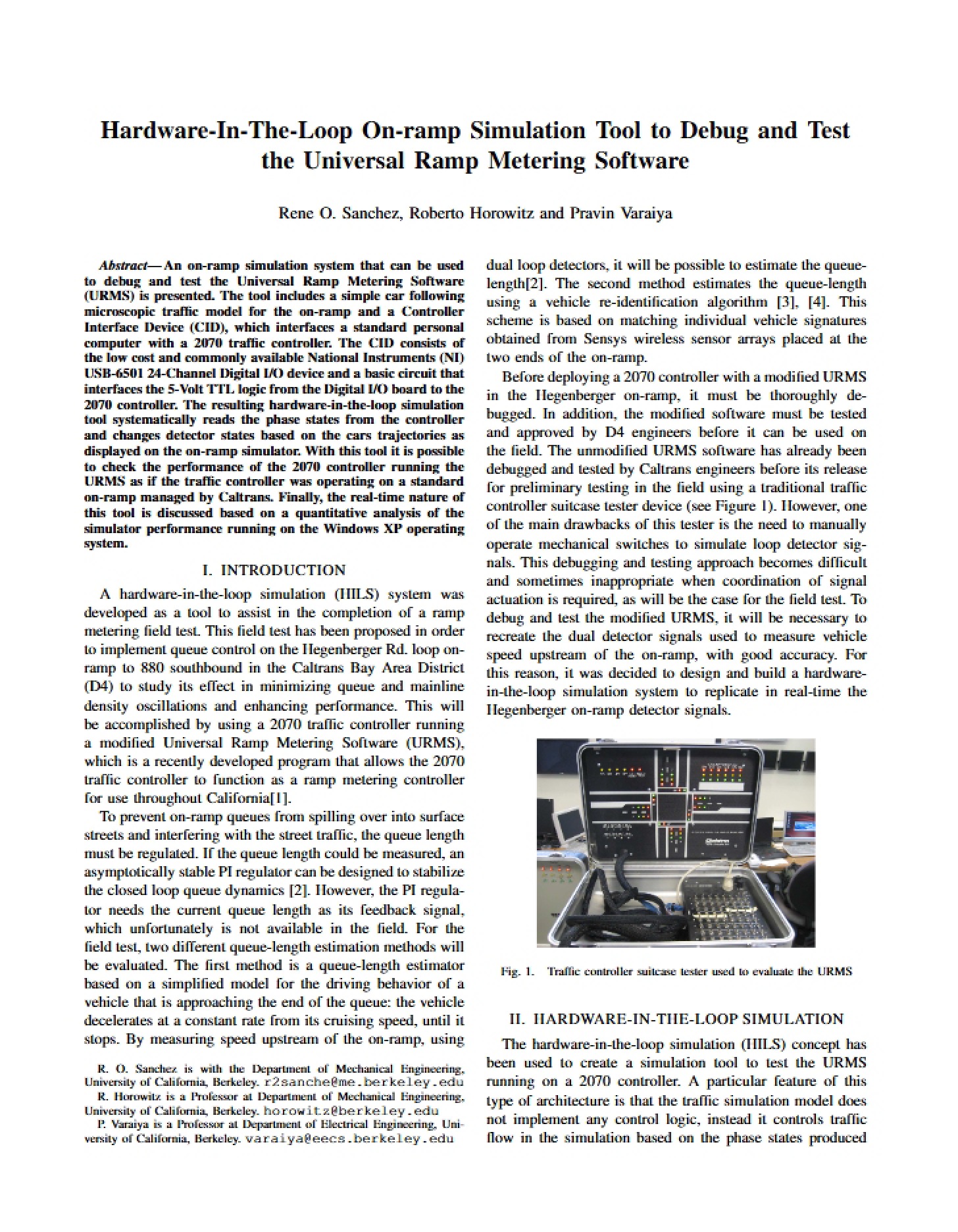 Debugging and Testing Universal Ramp Metering Software HIL On-Ramp Simulation Tool