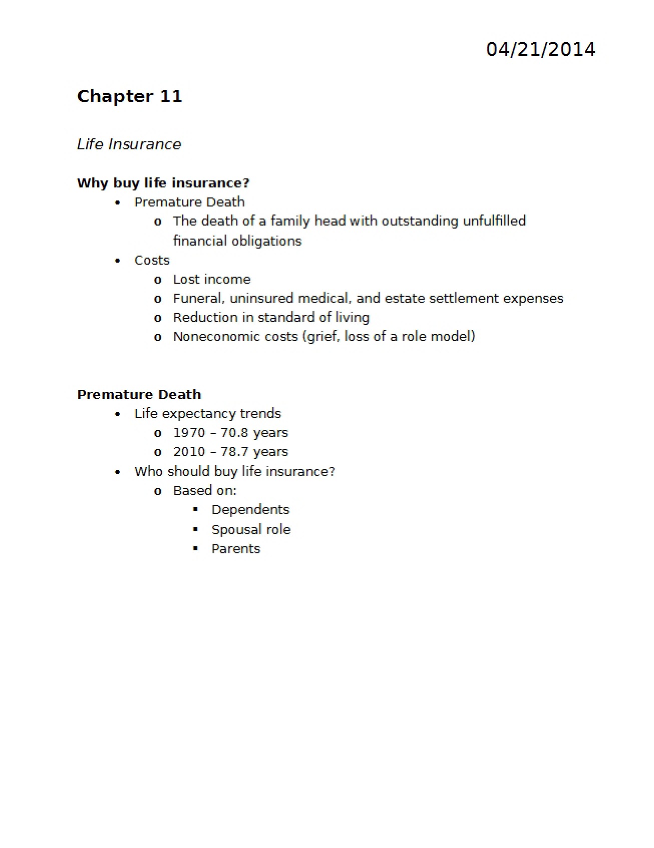 Life Insurance - Chapter 11