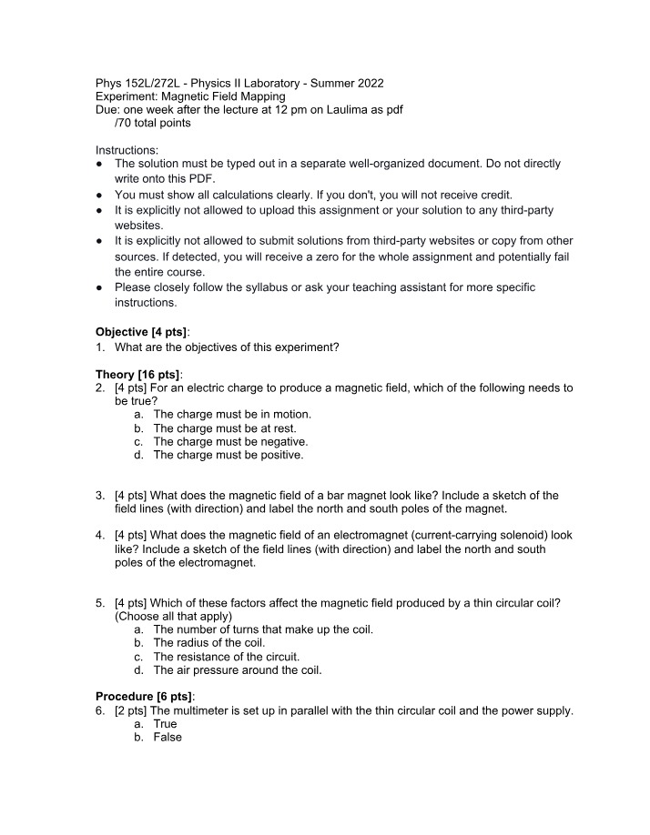 Worksheet for Magnetic Field Mapping