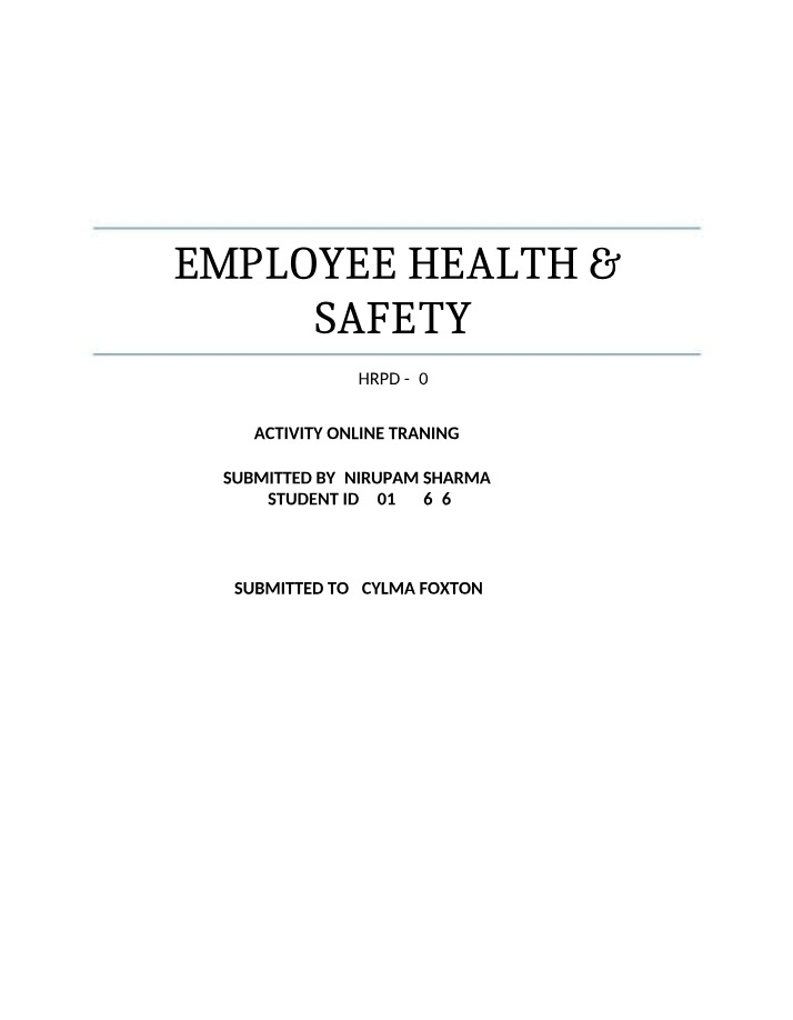 Employee Health & Safety Training Certificates - HRPD 707