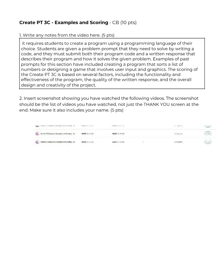 Scoring and Examples for Create PT 3C - CB