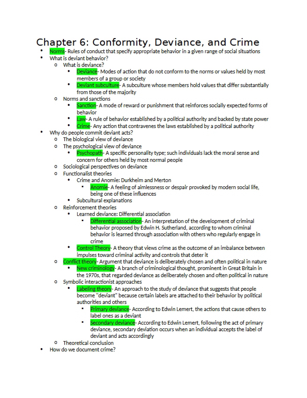 Crime, Deviance, and Conformity (Ch. 6)