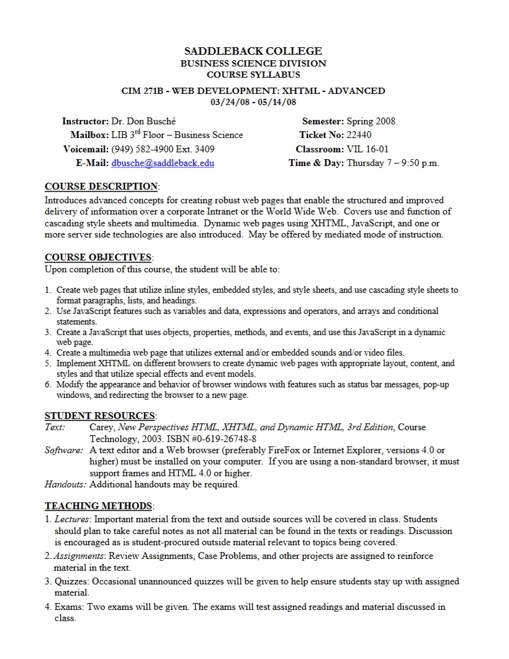 Advanced Web Development Syllabus