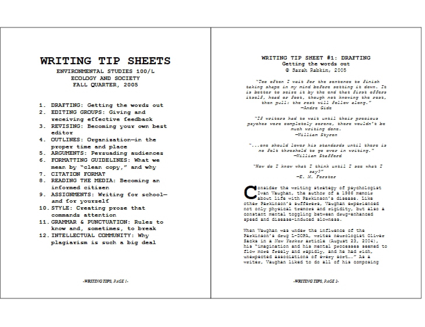 Tip Sheets for Writing