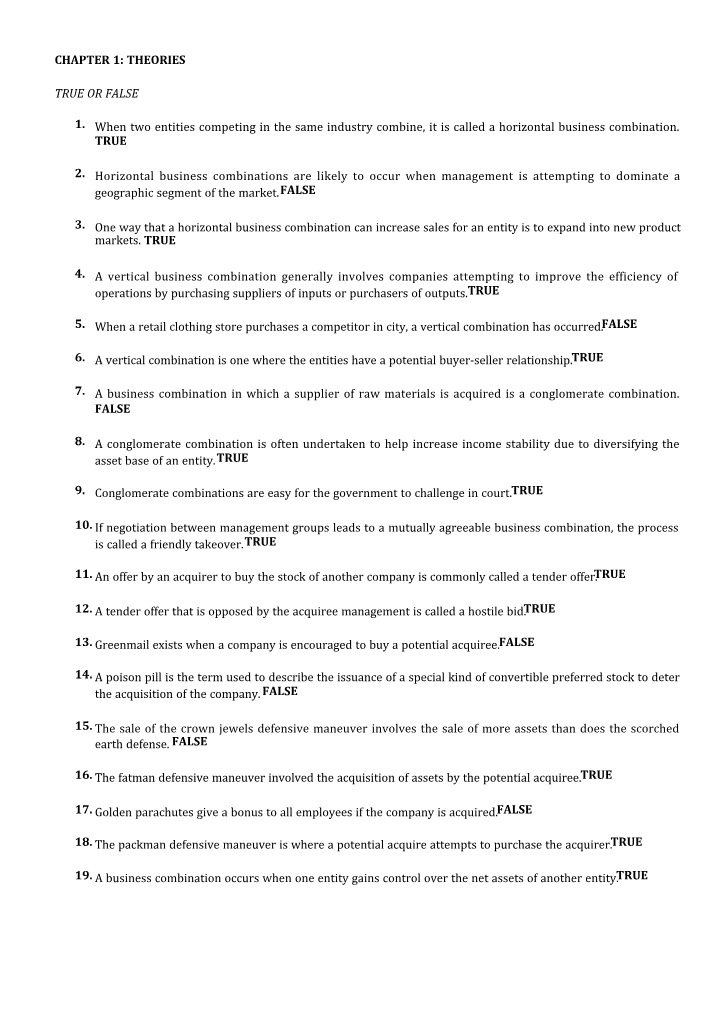 Exam Questions and Answers for Business Combinations Theories and Practice