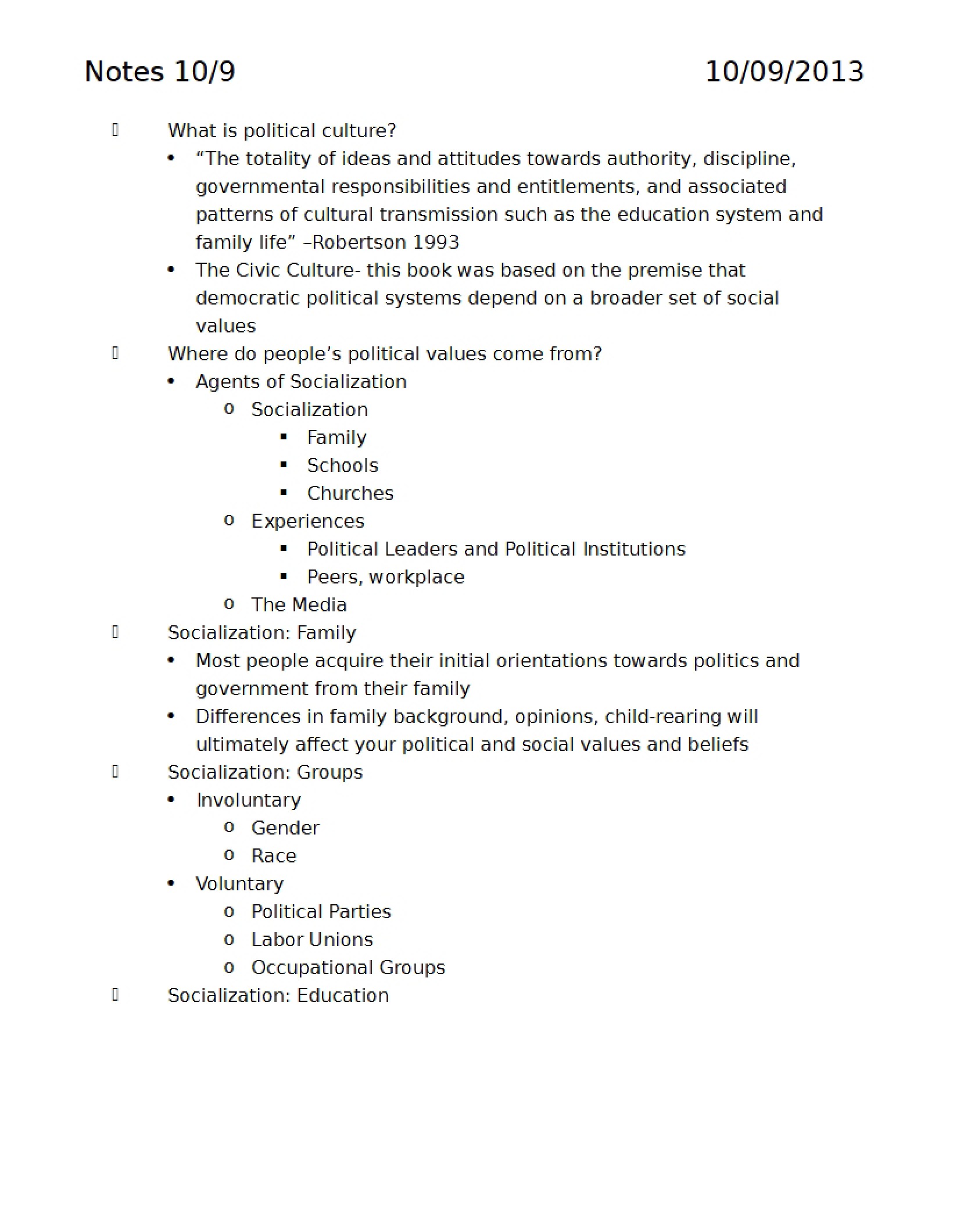 Politics Lecture Notes Oct 9
