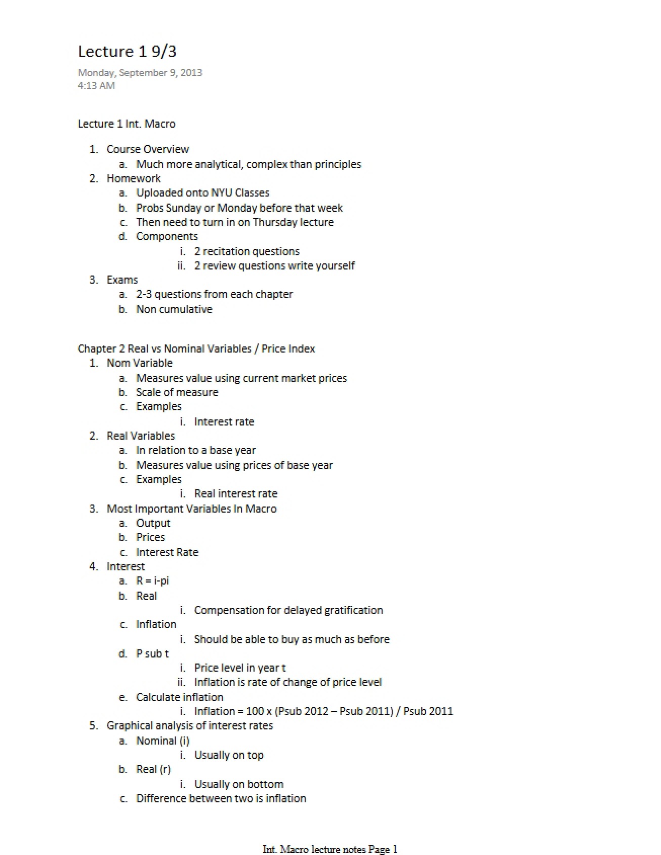 Notes from Lecture