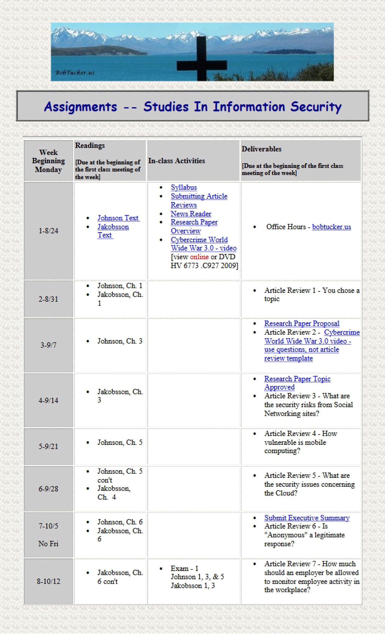 Marketing Course Schedule