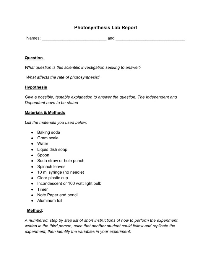 Report on Photosynthesis Lab