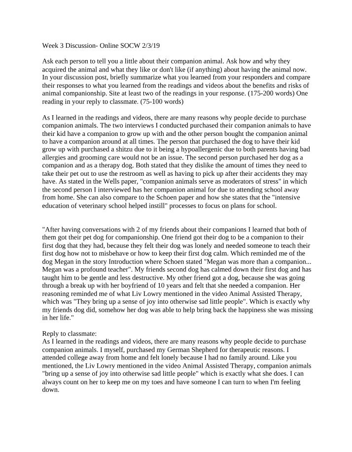 Week 3 Online SOCW Discussion (2-3-19)