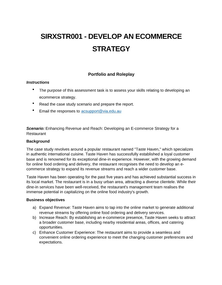 Ecommerce Strategy Development - SIRXSTR001