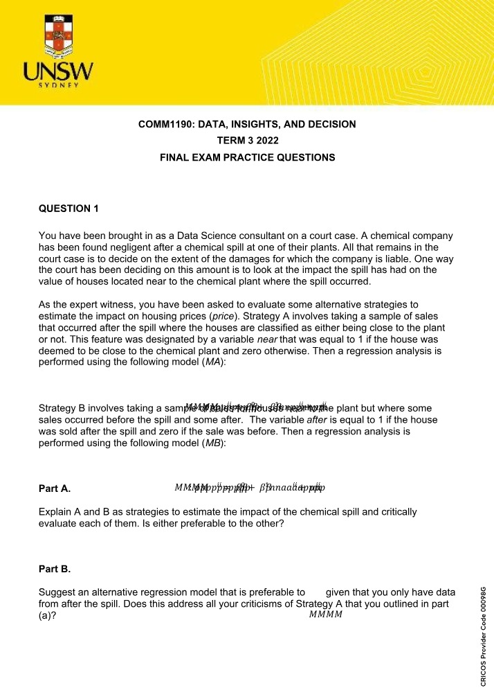 Final Exam Practice Questions - COMM1190