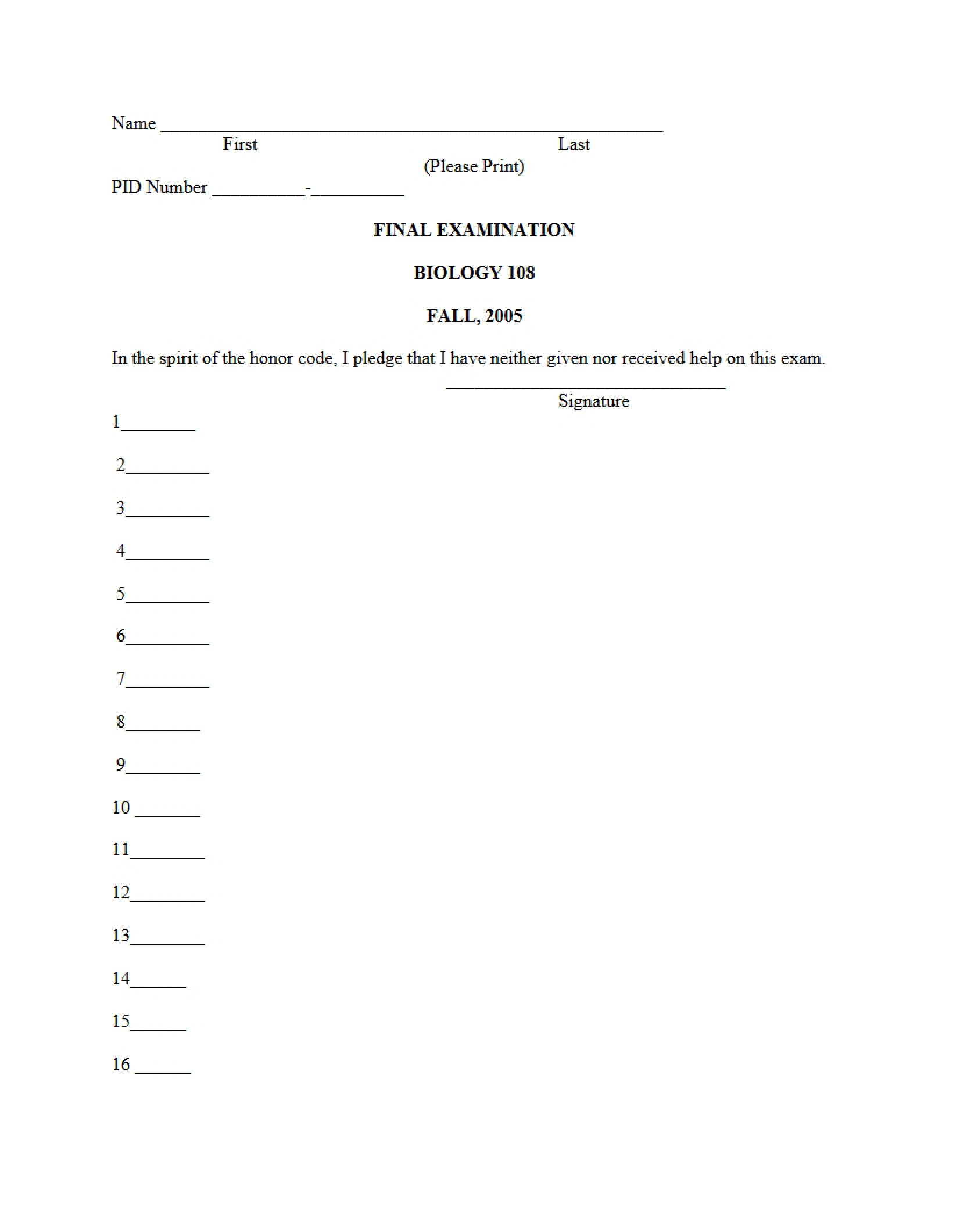 Final Examination Assessment