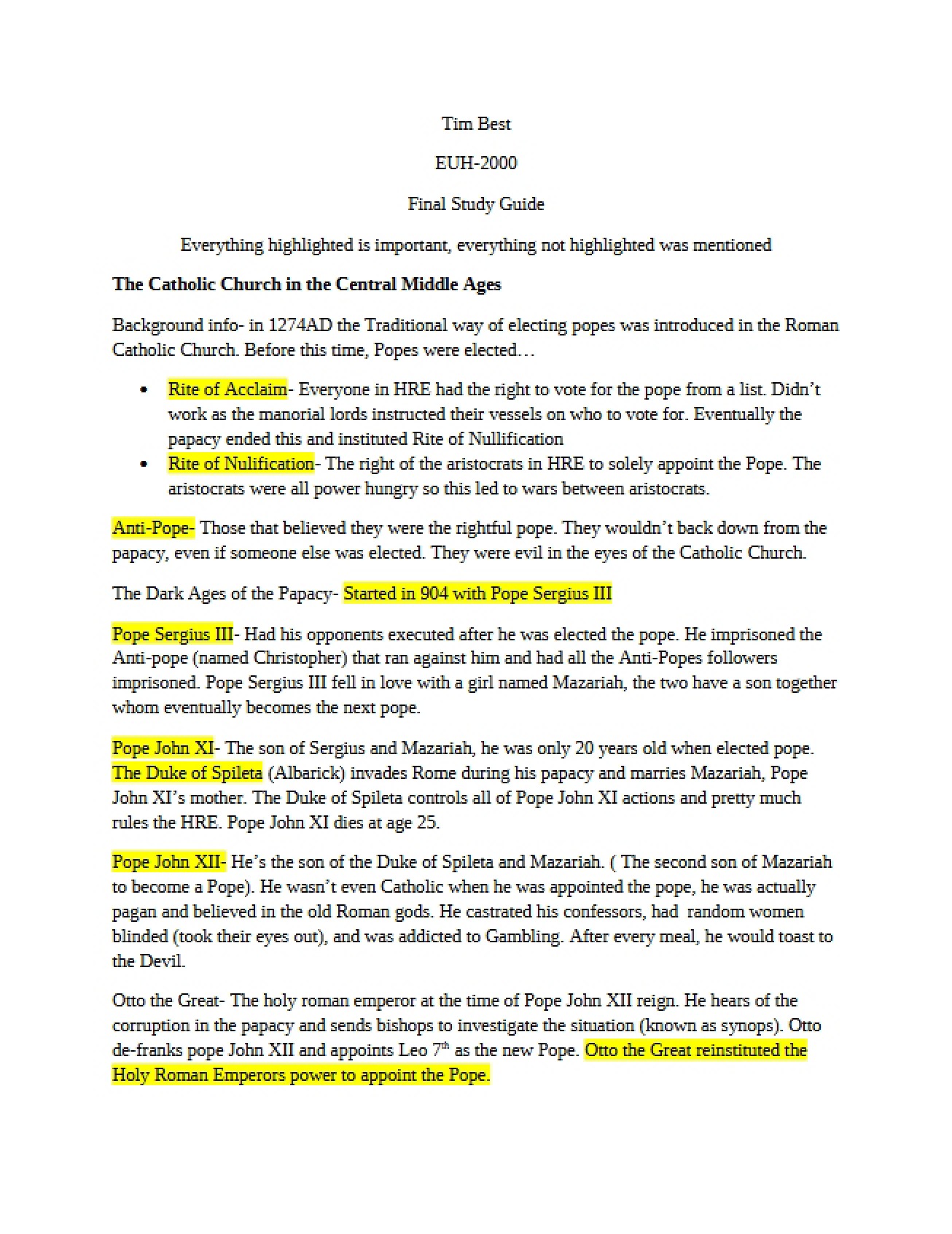 Final Exam Preparation for Ancient and Medieval History