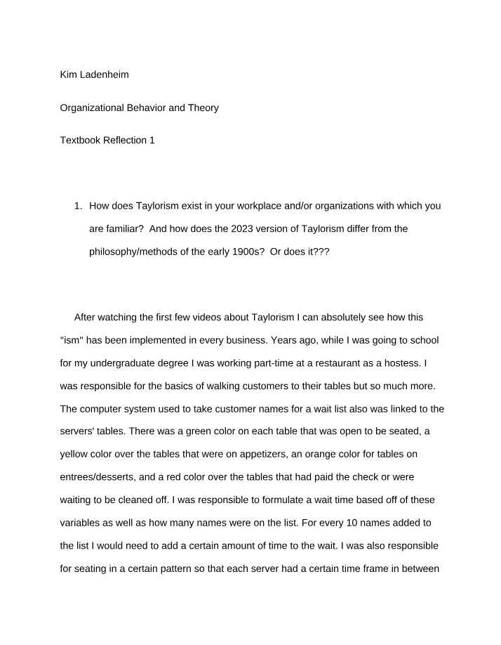Textbook Reflection Number 1