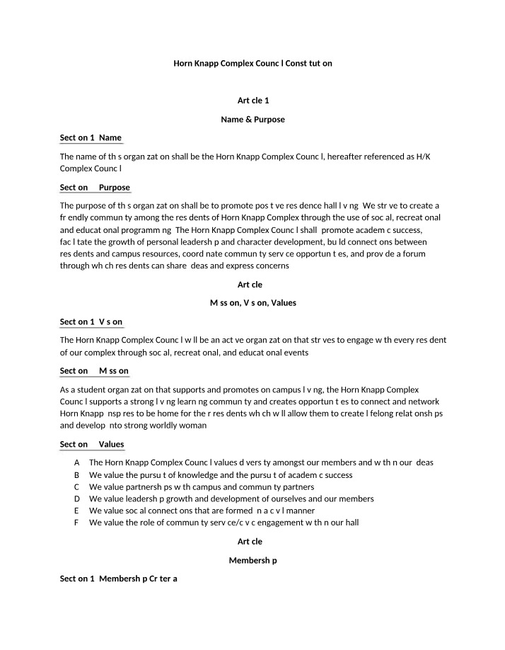 Constitution and Bylaws for Horn Knapp Complex Council