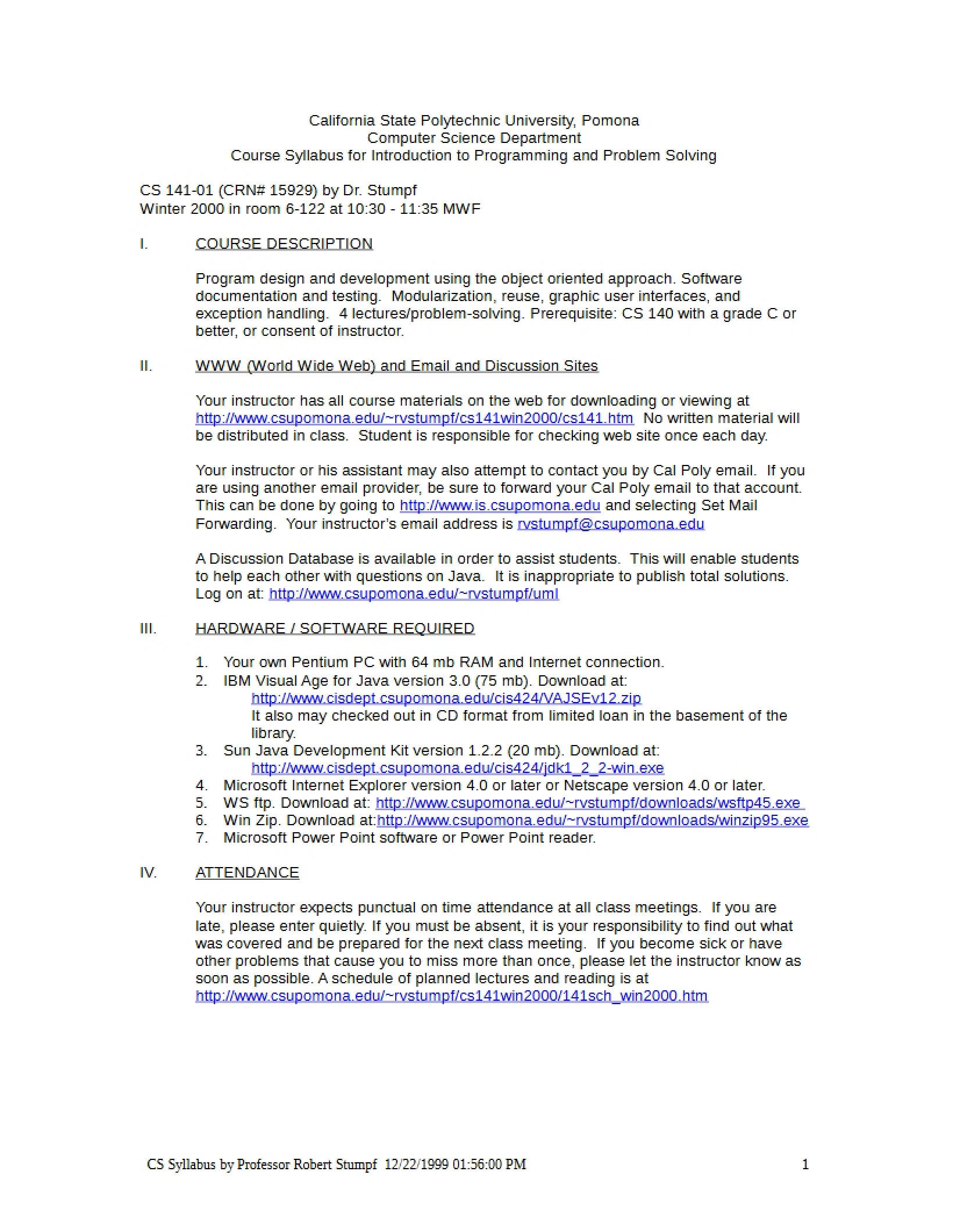 CS 141 Syllabus