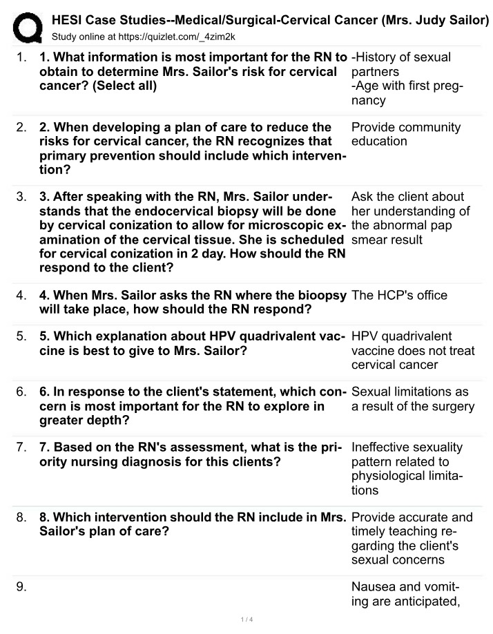 Cervical Cancer Medical-Surgical HESI Case Studies