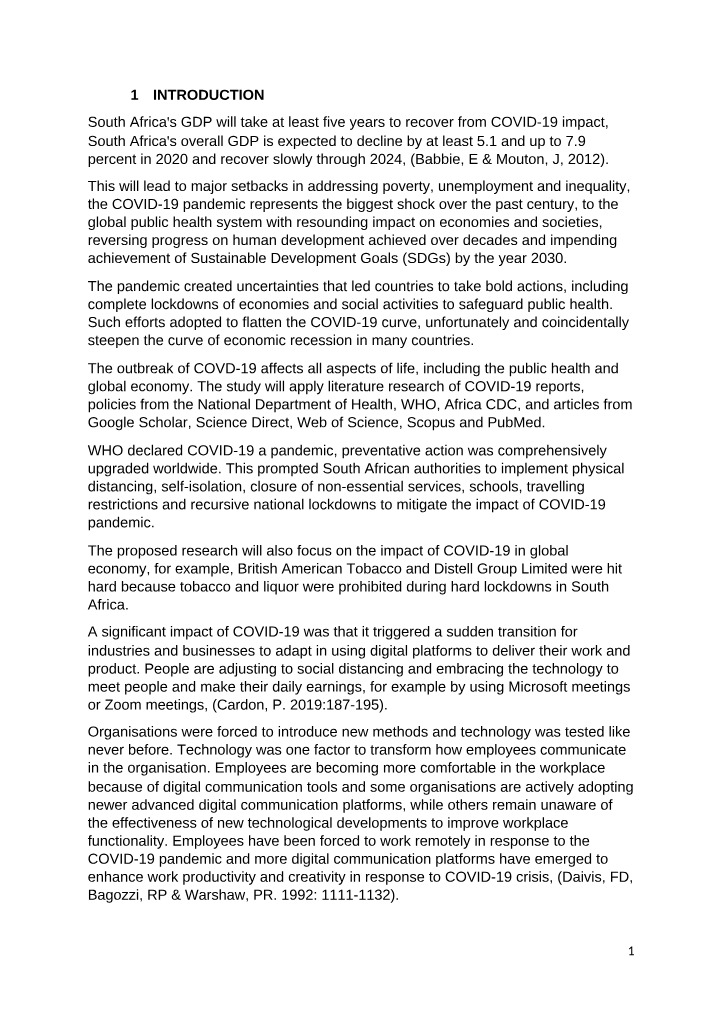 Impact of COVID-19 on South Africa's GDP and Society