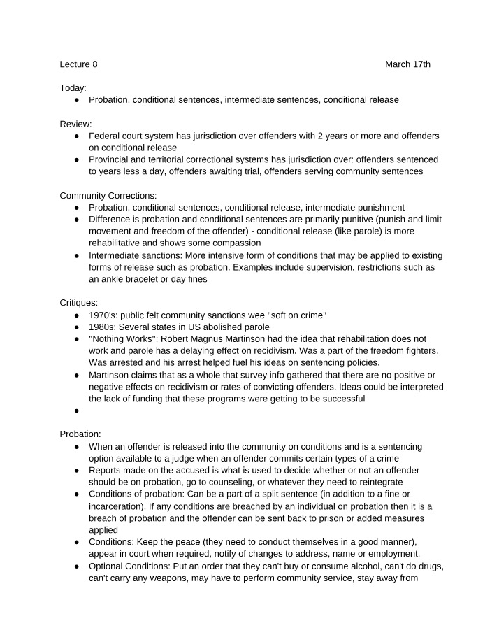 Probation, Conditional Sentences, and Release in Community Corrections
