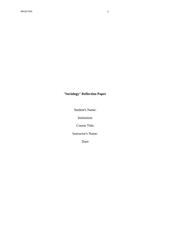 Reflection Paper - Sociology
