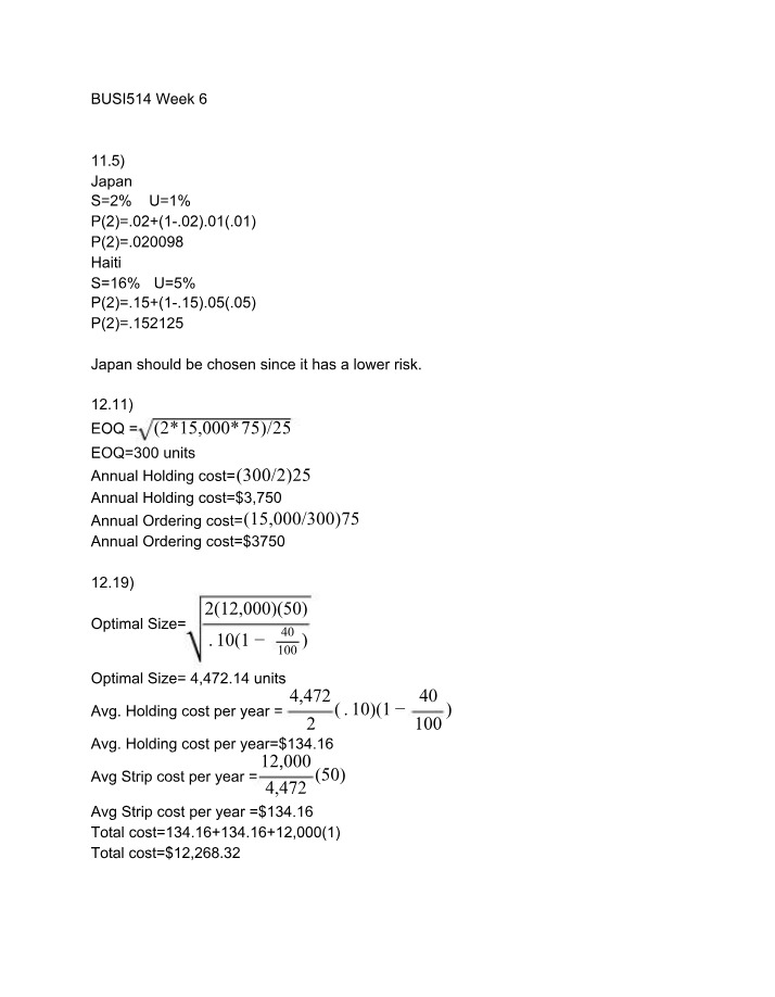 Inventory Management - Optimal Size Calculation