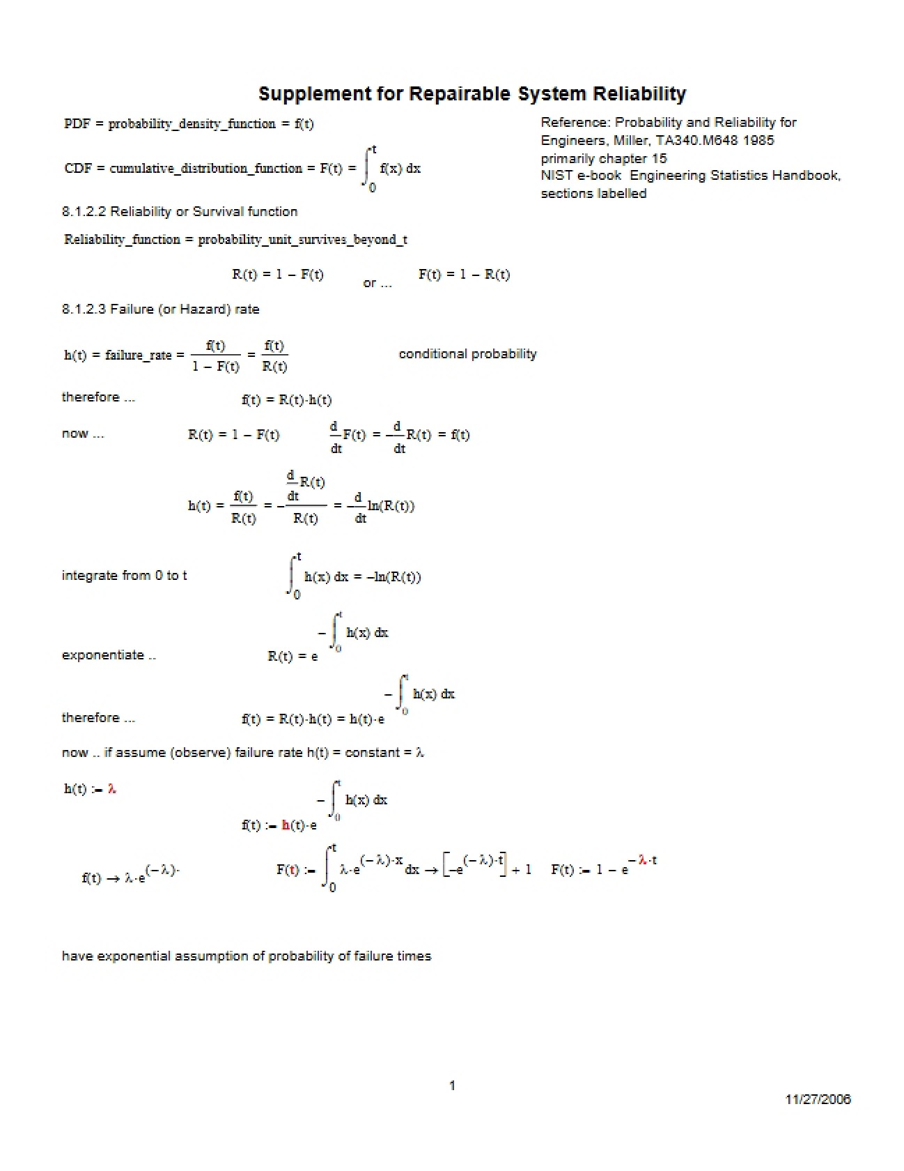 Repairable System Reliability Supplement