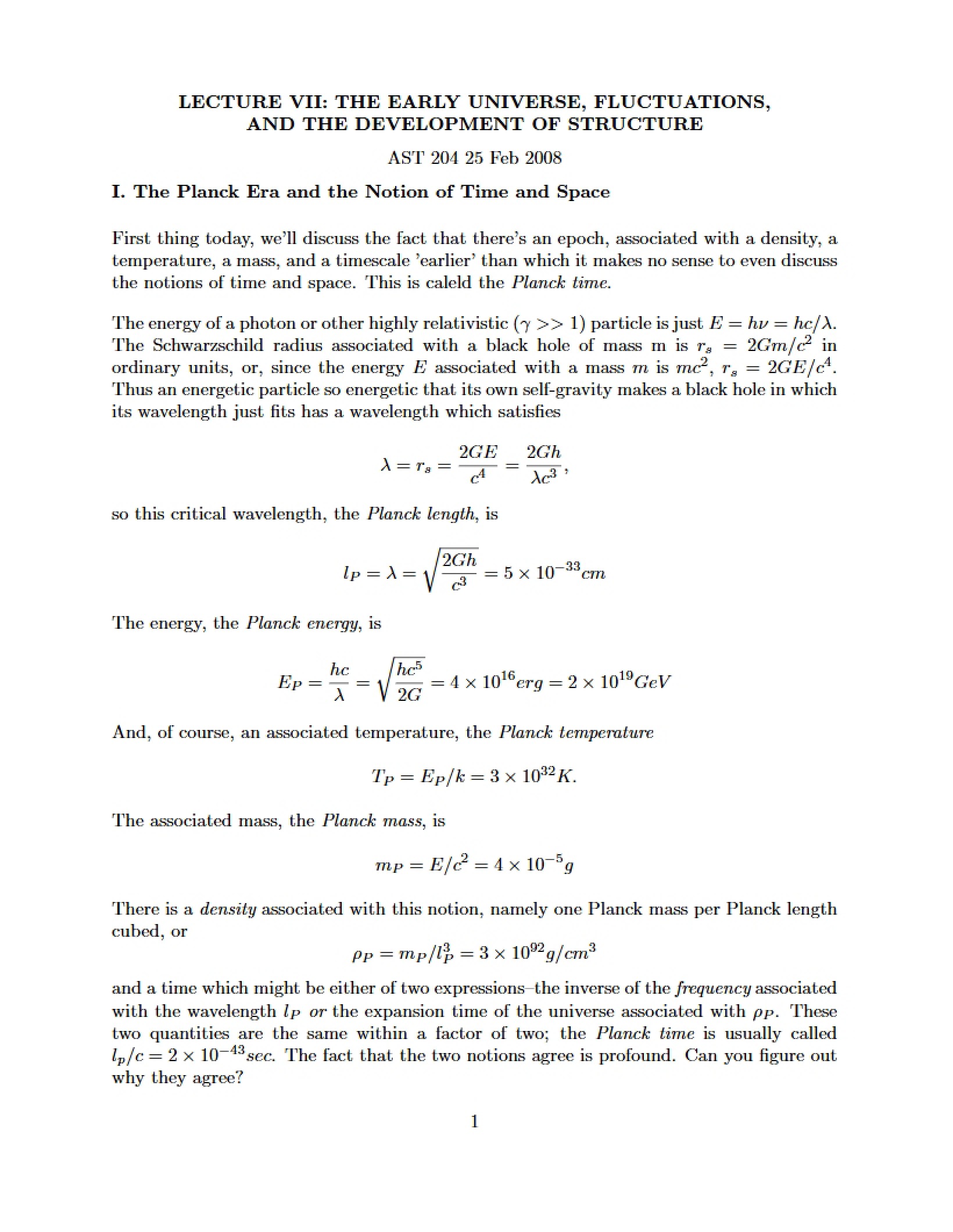 Lecture 7 Fluctuations in the Early Universe