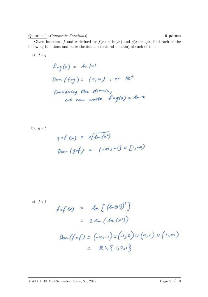Midsemester Calculus Solutions (2022 S1)