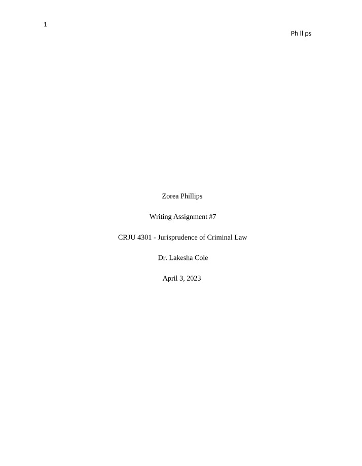 Writing Assignment #7 - Jurisprudence of Criminal Law