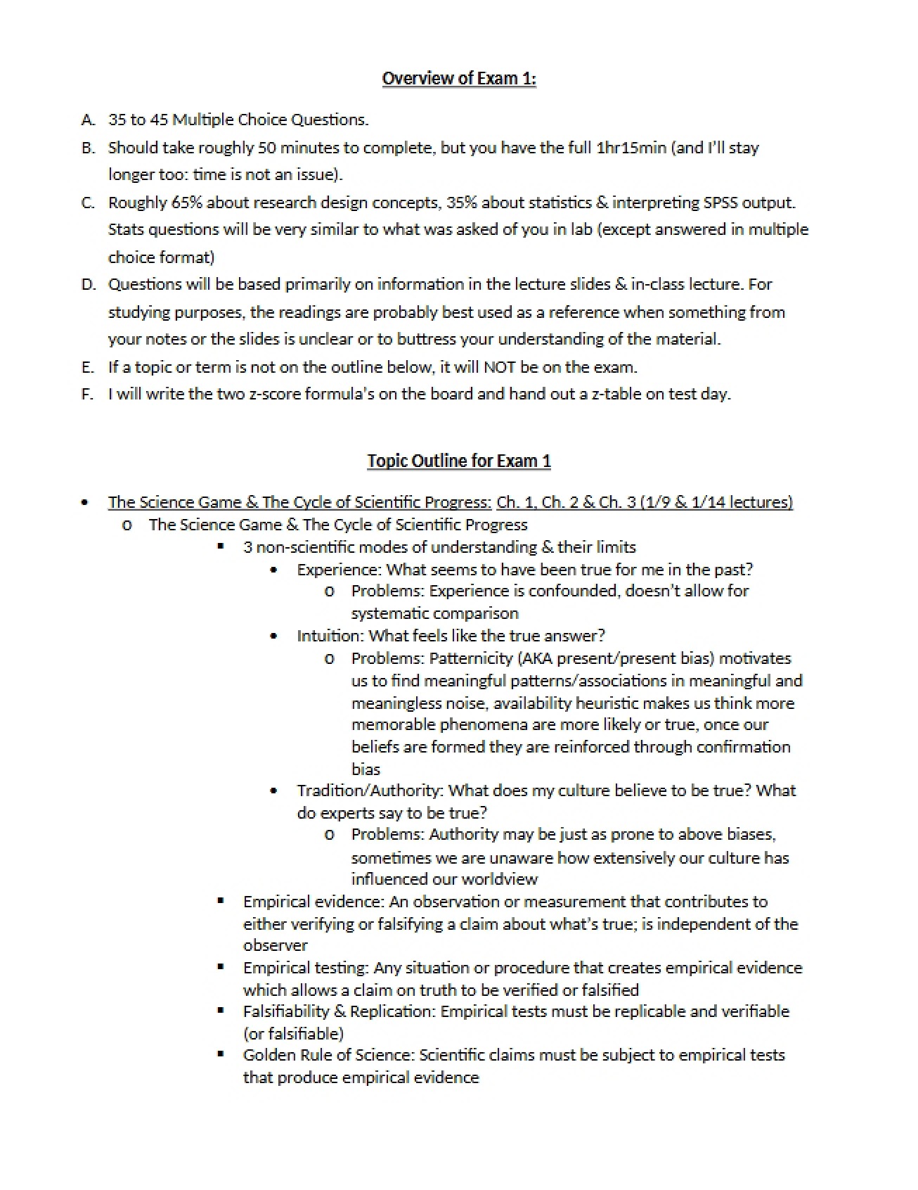 Third Part of Exam One Study Materials