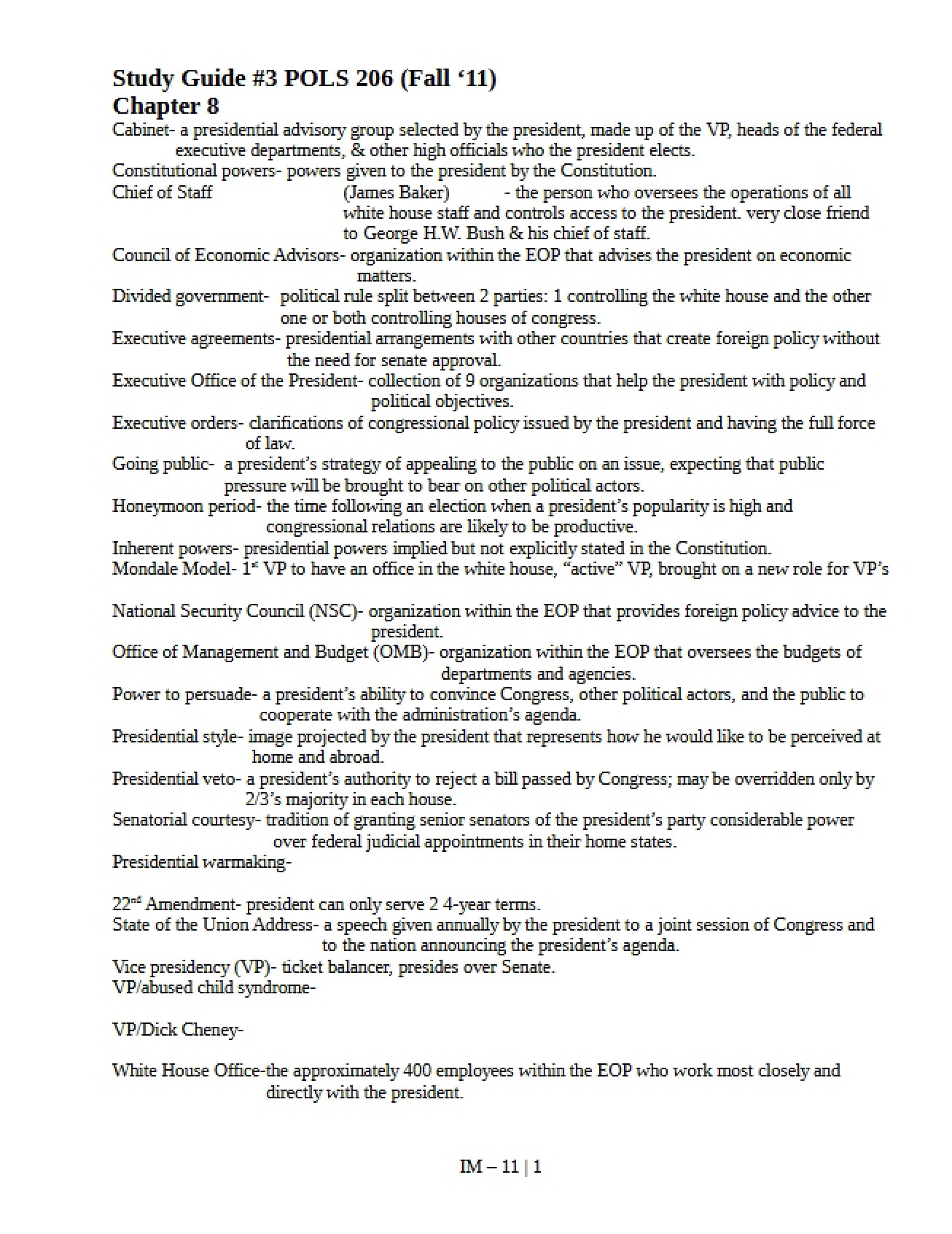Study Guide for Test 3