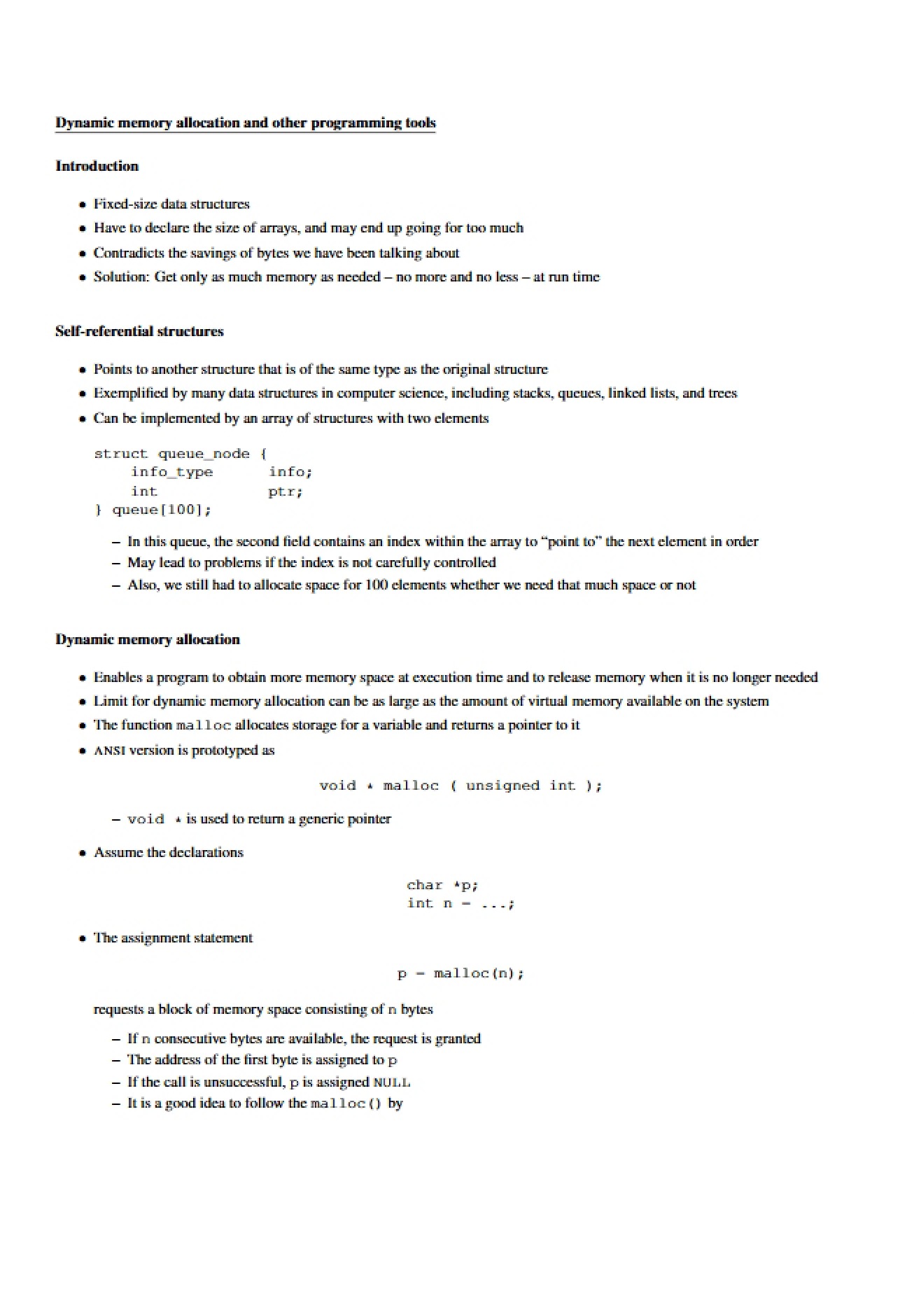 Tools for Programming and Dynamic Memory Allocation