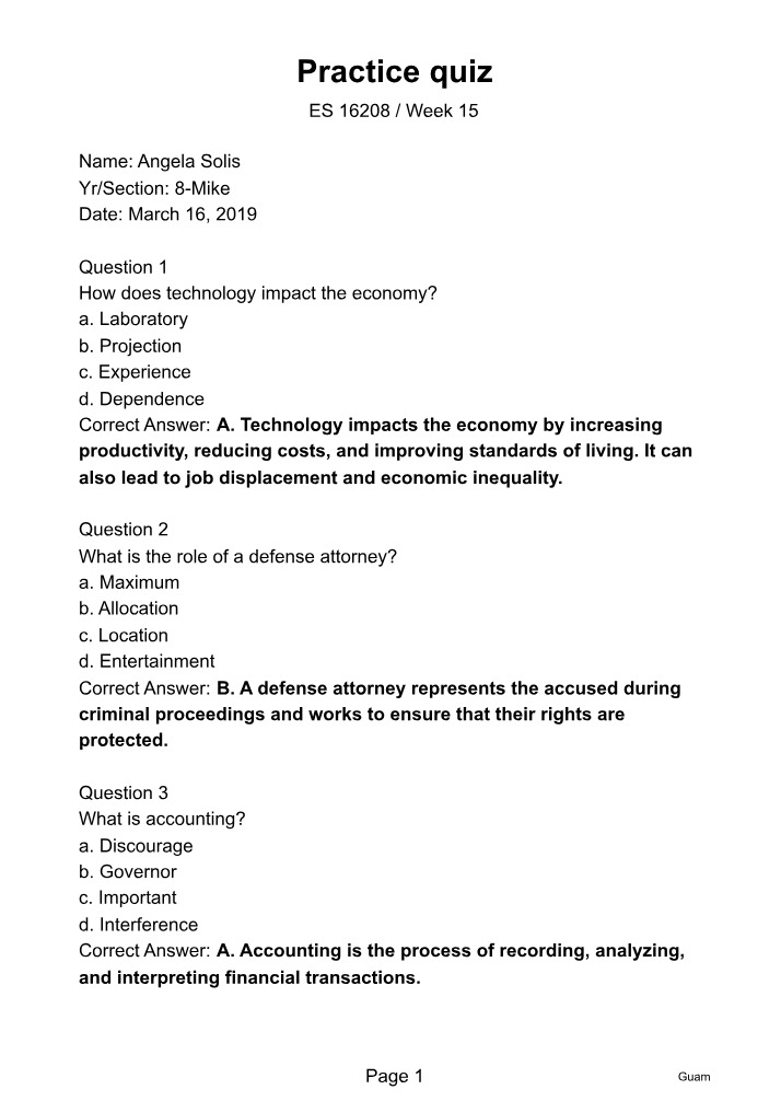 Practice Quiz for ES16208