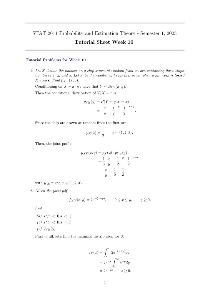 Probability and Estimation Theory - Week 10 Tutorial Problems