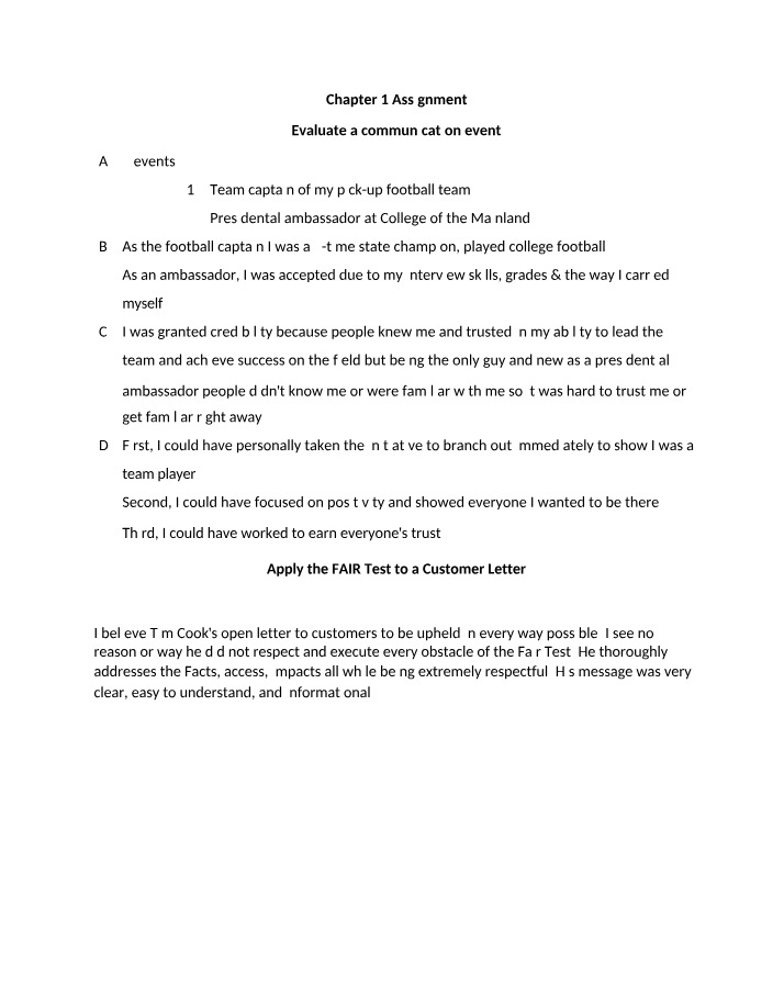 Assignment for Chapter 1