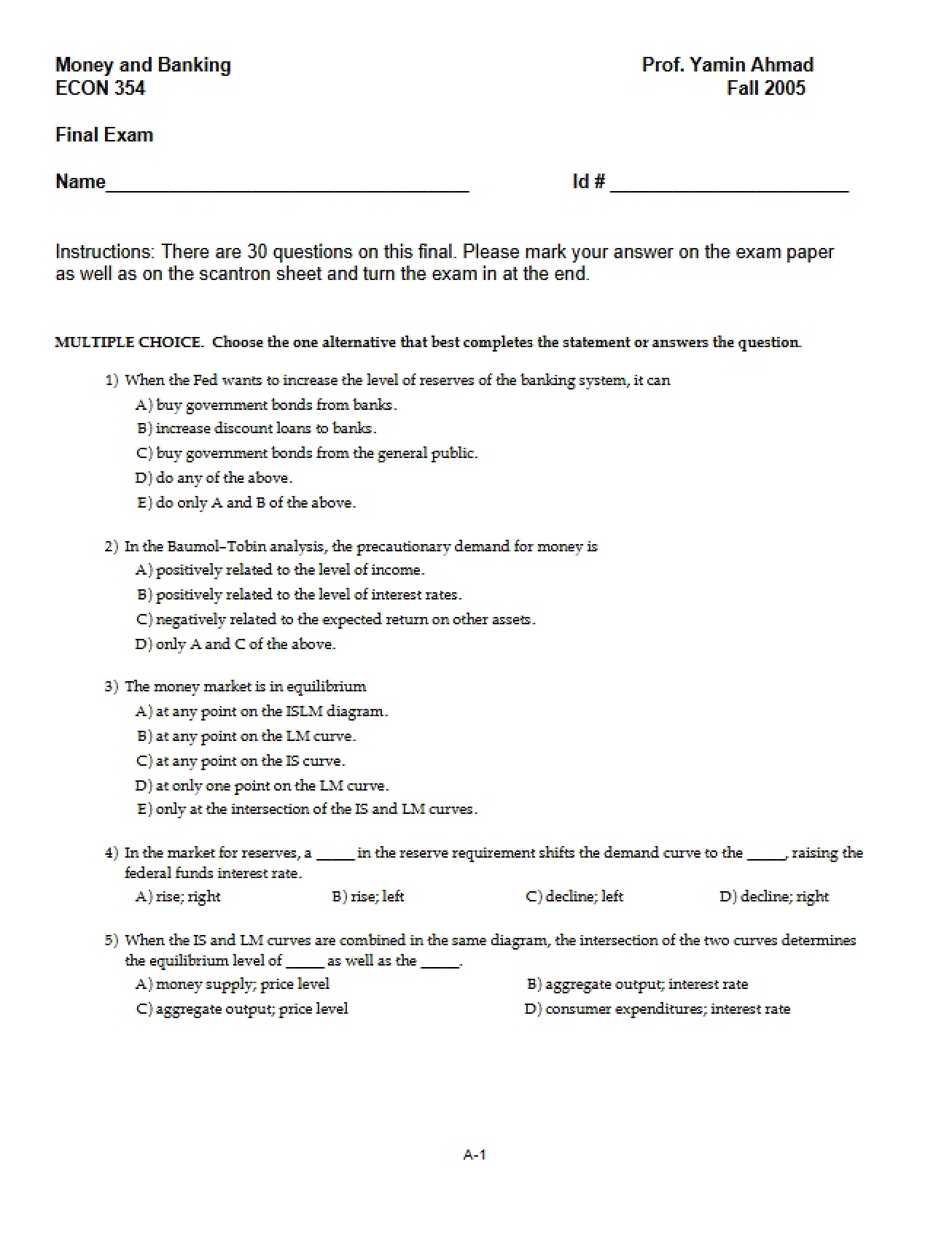 Examination (Final) - 5 Pages