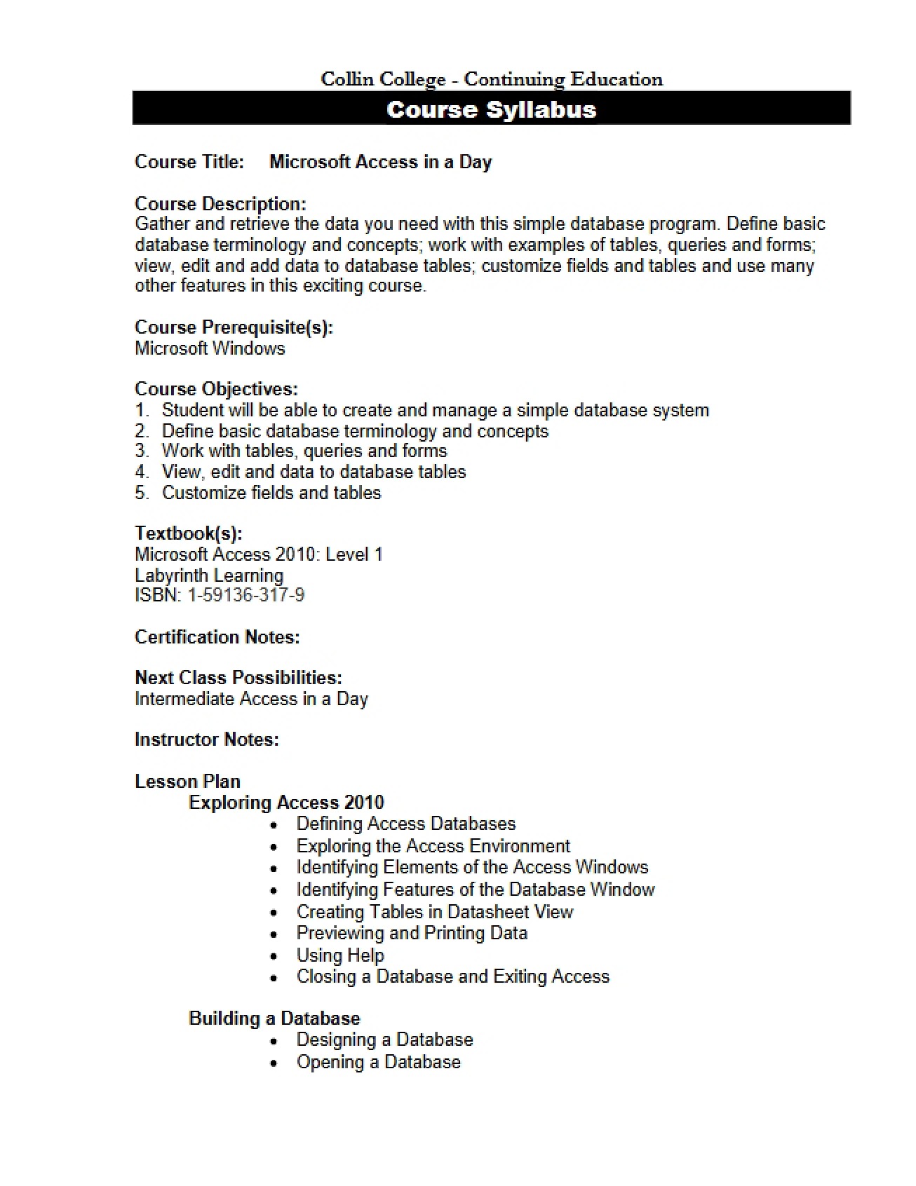 Syllabus Basic Access (One Day)