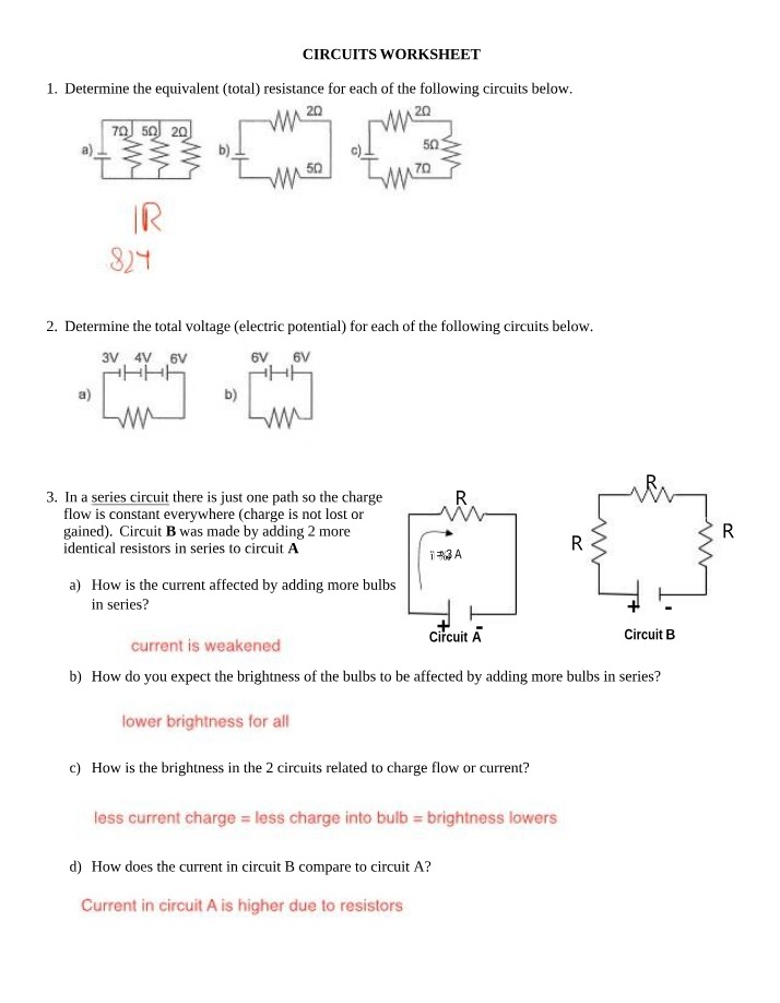 Worksheet on Circuits